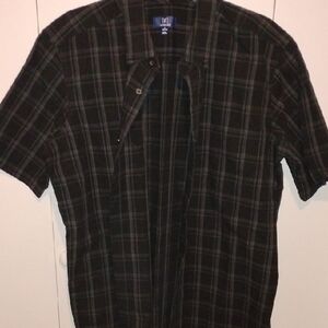 George Men’s Black and Green Plaid Short Sleeve Button-Down Shirt